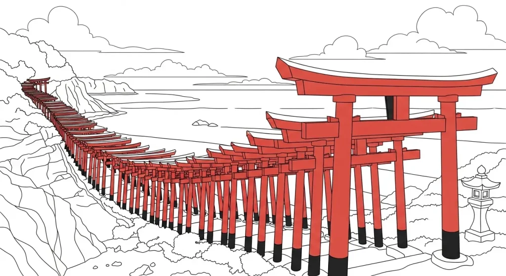 山口県長門市の元乃隅神社の塗り絵