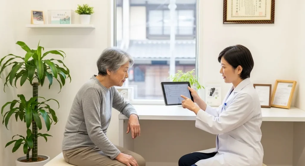 定期健診で健康状態をチェックする高齢者