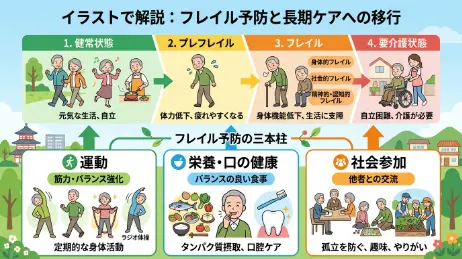 フレイル予防の3つのポイントを示す図