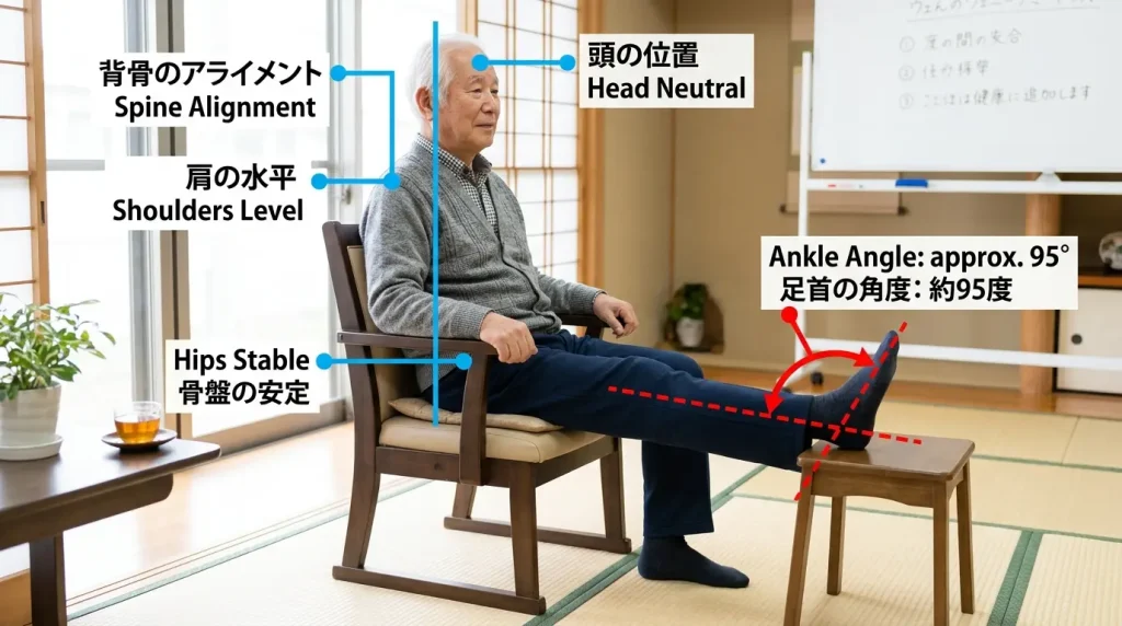 椅子に座って足を伸ばす筋力トレーニング